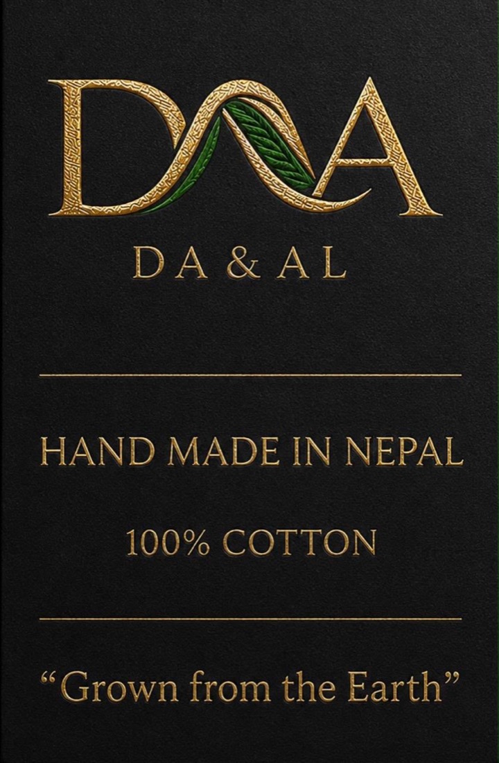 The DNA hangtag: hand made in Nepal, 100% cotton, grown from the Earth.